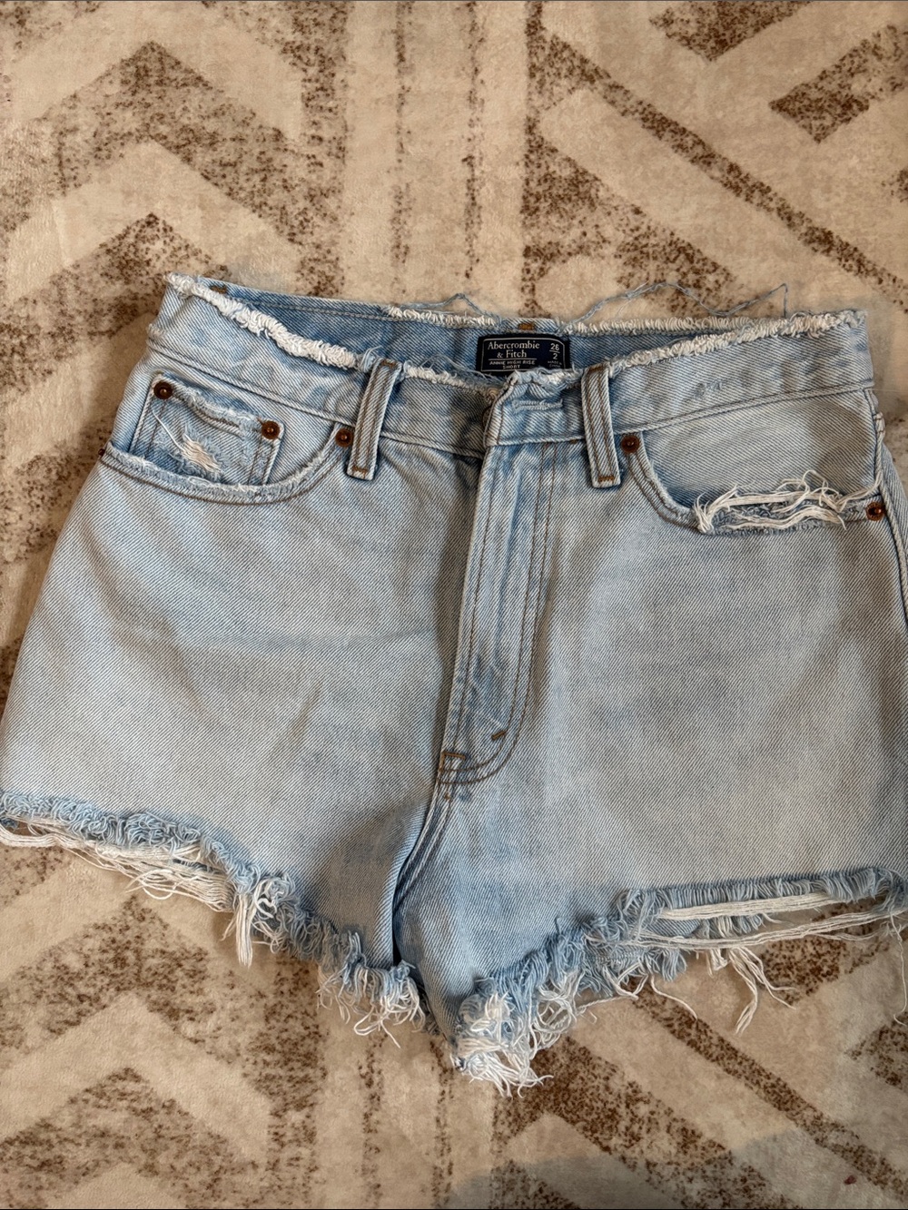 Abercrombie & Fitch High Rise Light Wash Distressed Denim Cutoff Shorts